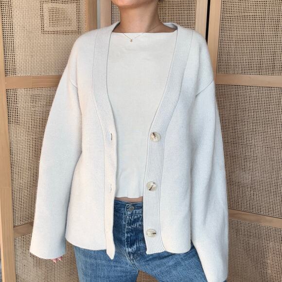 Cream wool cardigan H&M structured knit buttoned premium selection size small - Picture 2 of 8
